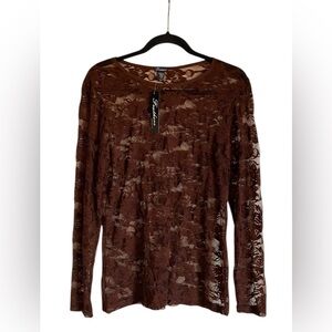 Women’s Brown Lace Long Sleeve Top Size 1X NWT